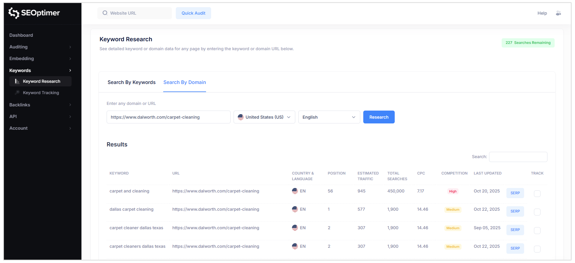 Cari kata kunci pembersihan karpet berdasarkan domain
